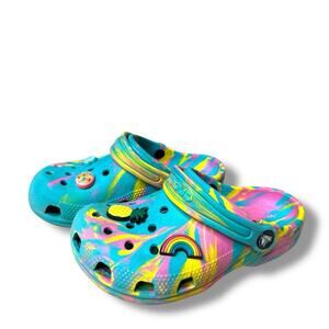 Crocs Classic Glow Marbled Clog With Jibbitz Charms Kids Teal Multi Size C 13